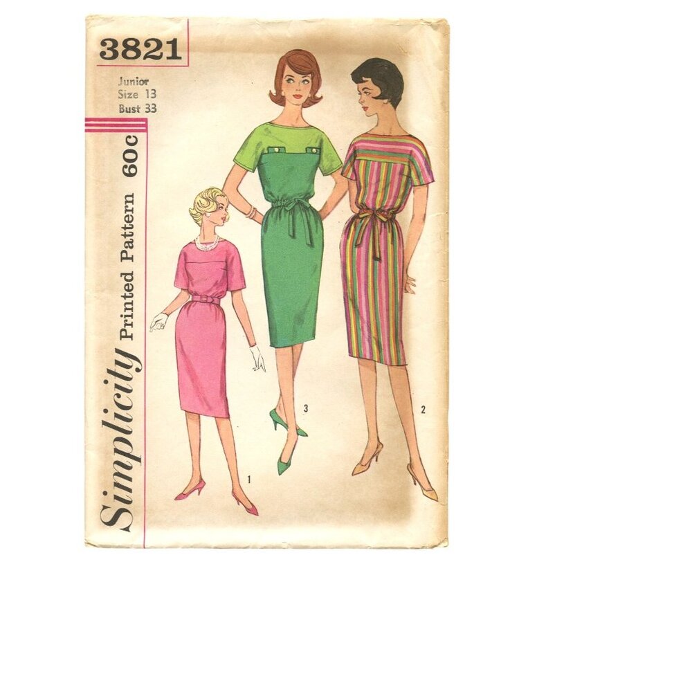 Simplicity 3821 Sewing Pattern Junior Size 13 Bust 33 Pattern 1960s Dress Uncut